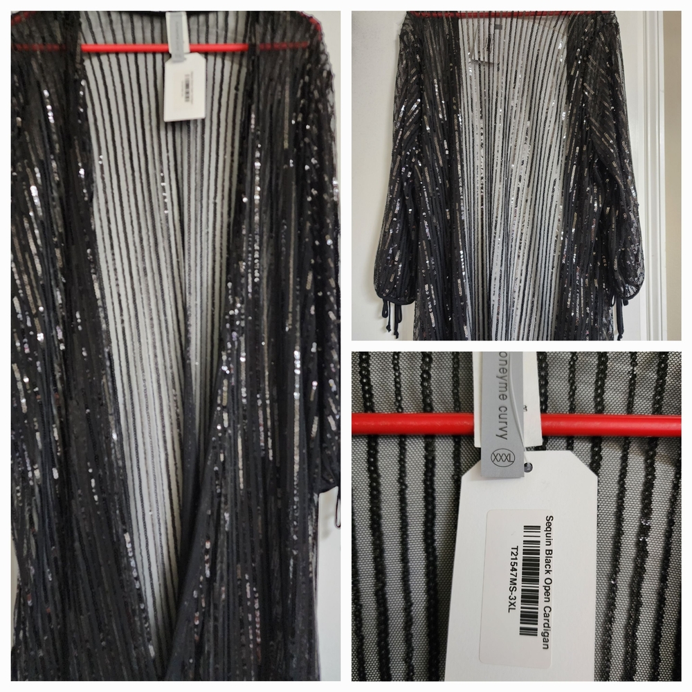 Honeyme Curvy Black Sequin Cardigan